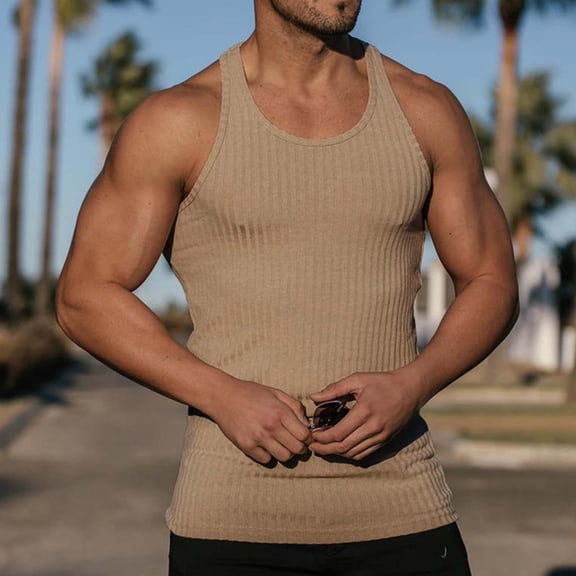 Awdenio Mens Tank Top Casual Solid Tight Fitting Sports Round-Neck Stripe Gym Tank Tops Vest Perfect for Active Lifestyles,Size M-3XL