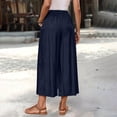 thumbnail image 5 of Women's Classic Loose Fit Wide Leg Culottes Trendy Elastic Waist Side Pocket Casual Summer Cropped Trousers Navy M, 5 of 9