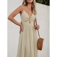 thumbnail image 3 of Vestido largo CUPSHE 2024 con cuello en V, sin mangas, corte torcido, beige, 3 of 5