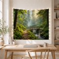 thumbnail image 5 of Wooden Bridge in a Misty Forest With Sunlight Filtering Through Trees, Serene Rustic for Nature Lovers, Forest Wall Art Print, Housewarming Gift, Tapestry Wall Hanging for Bedroom and Living Room, 5 of 7