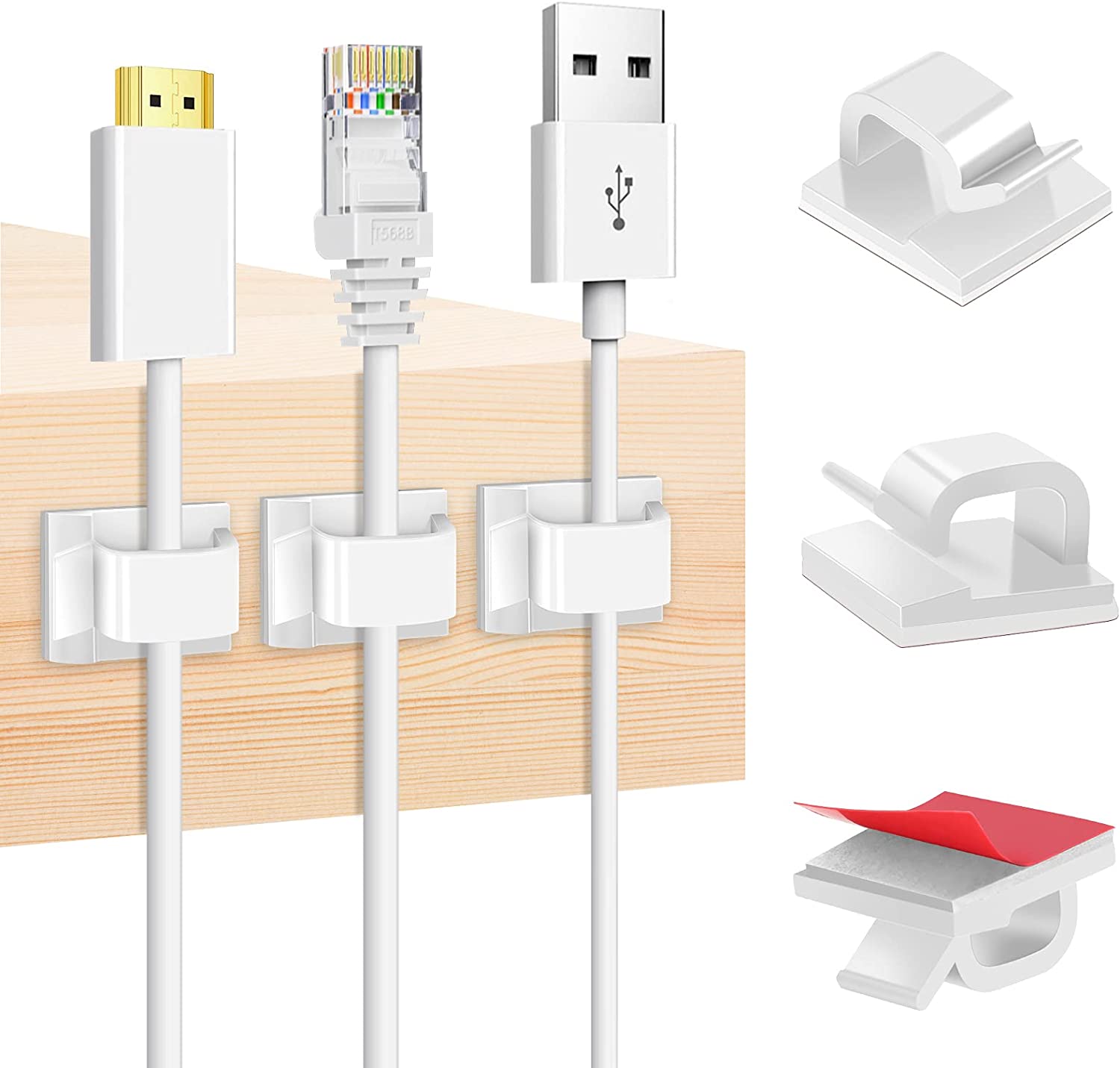 Adhesive Cable Clips White (60 PCS), Upgraded Wire Clips for Cable