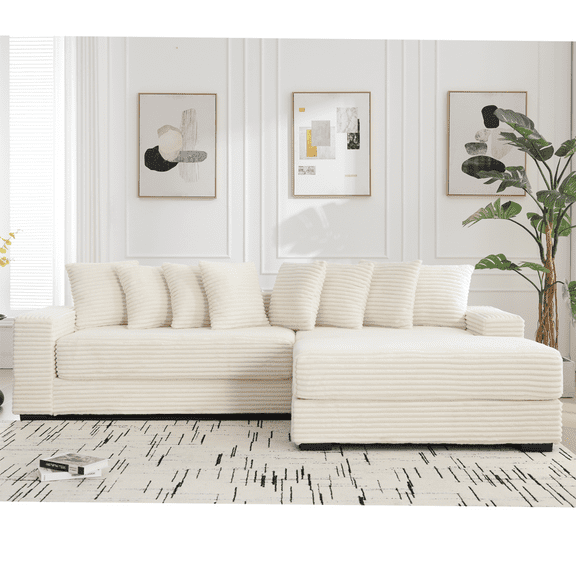 imerelez Oversized Two-Piece Couches, L Shaped Sofa, Corduroy, Right Chaise Daybed,with Armrests,Eight Throw Pillows,Corner Sofa,Easy To Assemble, Beige