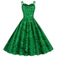 thumbnail image 5 of Bouanq St Patrick's Day Dresses for Women 2024,Women's Vintage Classic Dress Long Sleeve Shamrock Print V-Neck Swing Dress Holiday, 5 of 7