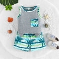 thumbnail image 2 of Baby Boy Outfit Baby Toddler Boys' Hawaiian Style Coconut Tree Print Summer Vest Tops and Shorts Tropical 2 Piece Outfit Baby Outfits Grey 6 Months-9 Months, 2 of 7