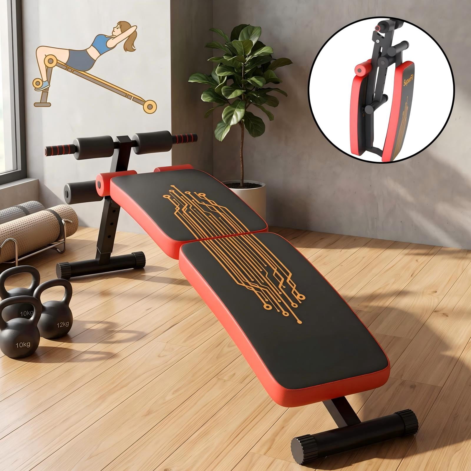 Airfind Abdominal Twister Trainer with 3-Level Adjustable Bench, Iron Frame Core Ab Workout Machine for Home Gym, 441 lbs Capacity, Red