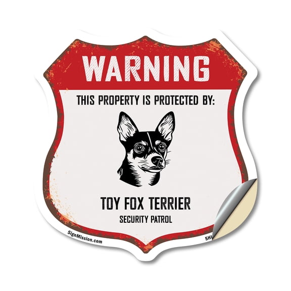 Warning This Property is Protected by Toy Fox Terrier (2 Pack) 12 inch X 12 inch Shield Shaped Heavy Duty 3.2 mil Vinyl Decals Weather Resistant Made in the USA