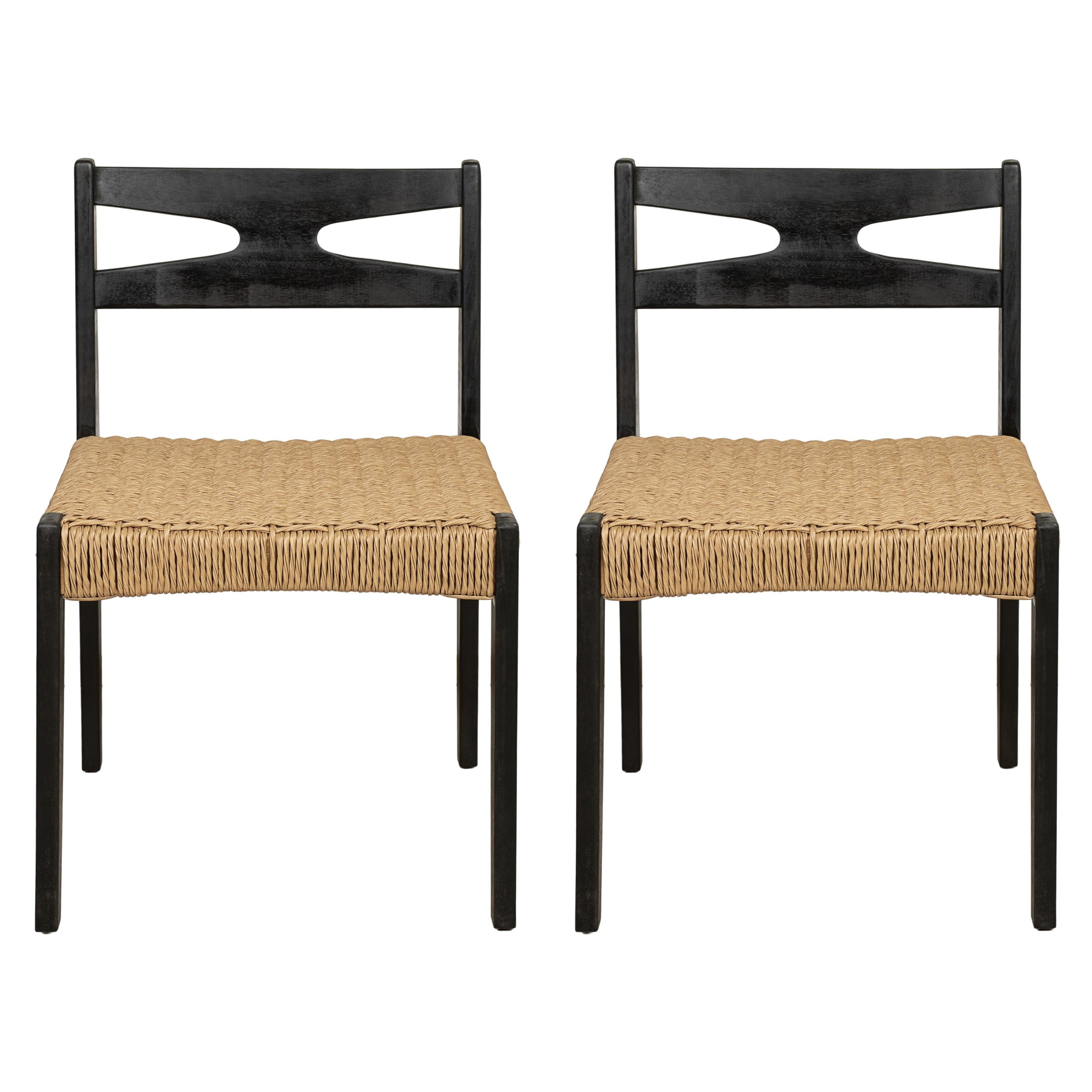 Christopher Knight Home Mid-Century Acacia Wood Dining Chairs with Woven Seat, Black, Set of 2