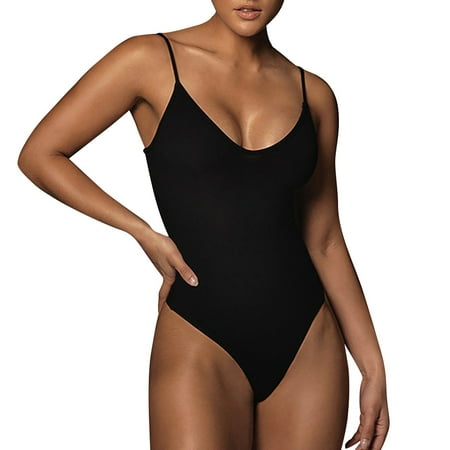 Skinny Solid Color V-Neck Sleeveless Bodysuit Women Suspenders T Shaped Thong Panty Body Shaper Ultra Light Bodysuit