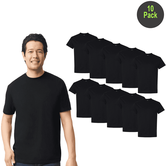 Gildan Men Softstyle CVC T-Shirt, Short Sleeve Crew Neck Cotton-Poly Tee, Pitch Black, S, 10 Pack