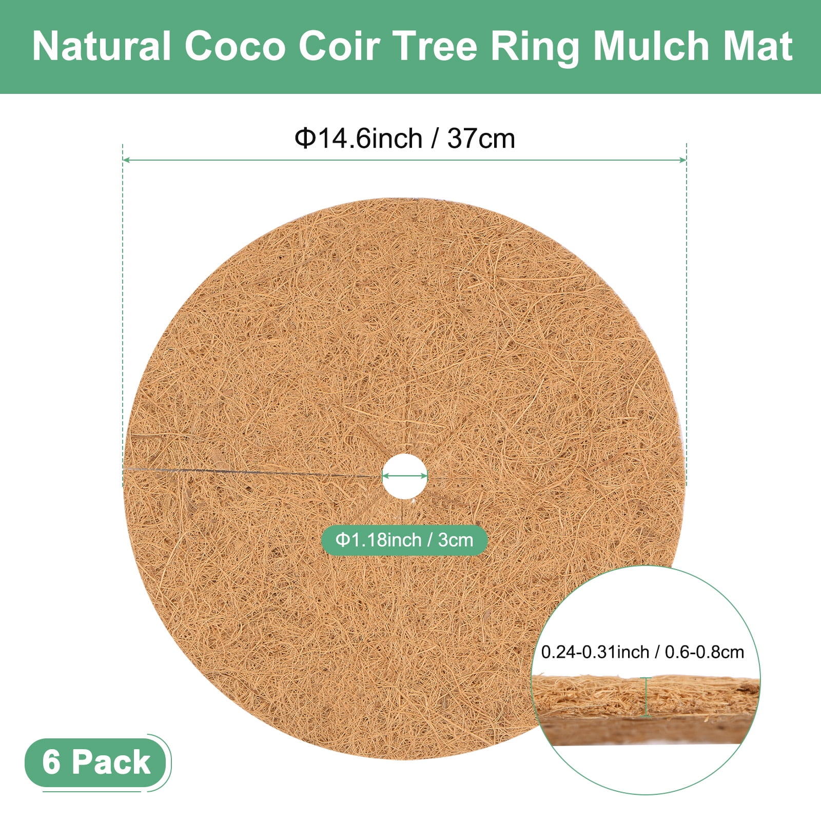 Uxcell 6-Pack Coconut Fibers Mulch Ring Tree Protector Mat, 14.6 Inch Tree Ring Mulch Mat for Plants [Coconut Brown]