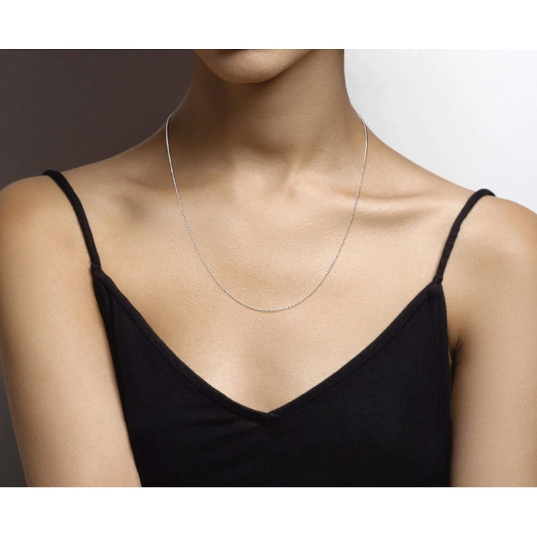Miabella Italian 925 Sterling Silver or 18K Gold Plated Silver Thin 1mm Box Chain Necklace for Women, Made in Italy (SI, Length 16 Inches Miabella Italian 925 Sterling Silver or 18K Gold Plated Silver Thin 1mm Box Chain Necklace for Women, Made in Italy (SI, Length 16 Inches