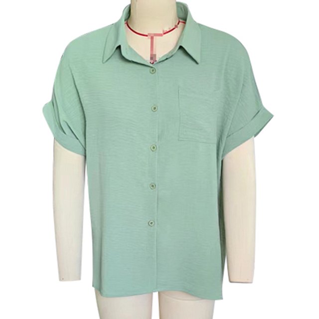 Blusa de manga corta de color puro, blusa con cuello vuelto, blusa de manga corta, blusa de un solo pecho, calidad superior