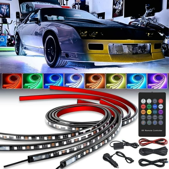 Nilight 4Pcs Car Underglow Neon Accent Strip Lights 252 LEDs RGB 8 Color Sound Active Function Music Mode with Wireless Remote Control Underbody Light Strips for Car Van SUV Truck