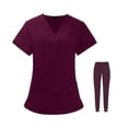 thumbnail image 2 of Uniforme Set Pantalones Cómodo Lavable a Máquina Estiramiento Unisex Manga Corta Multibolsillo Traje para Centro de Belleza Mujer y Hombre , rojo M M rojo Yinane Blusa y pantalones médicos, 2 of 8