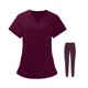 thumbnail image 2 of Uniforme Set Pantalones Cuello en V Cómodo Multi bolsillo Unisex Lavable a máquina Traje elástico suave para mujeres y hombres M rojo BLESIY Blusa y pantalones médicos, 2 of 8