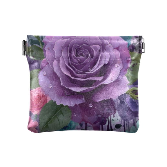 PU leather Coin Purses & Pouches Small Wallet Purple Rose Gradient Painting