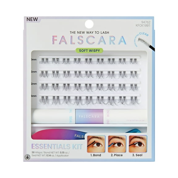 KISS FALSCARA Clear Band False Eyelashes, Lash  Extension Kit, 36 Lash Clusters