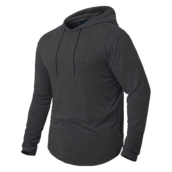 XIAONU Men's Slub Knit Hoodie Slim Curved Hem Long Sleeve Pullover Hoodie Breathable Minimalist Activewear Tops