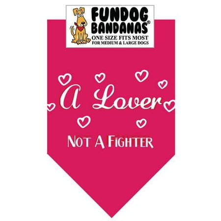 Scarf Dog Clothing - Fun Dog Bandana - A Lover Not a Fighter - One Size Fits Most for Med to Lg Dogs, hot pink pet scarf