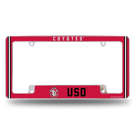 South Dakota NCAA Coyotes Chrome Metal License Plate Frame with Full Frame Team Color Graphics
