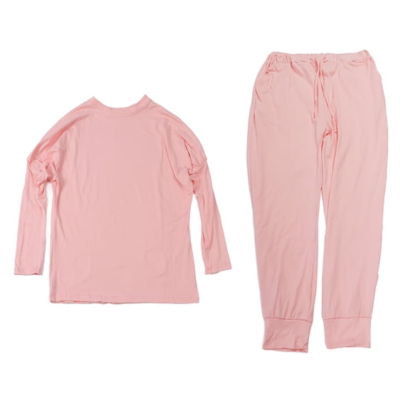 Traje informal de color puro para mujer, manga larga, holgado, transpirable, suave, para uso diario, rosa, L