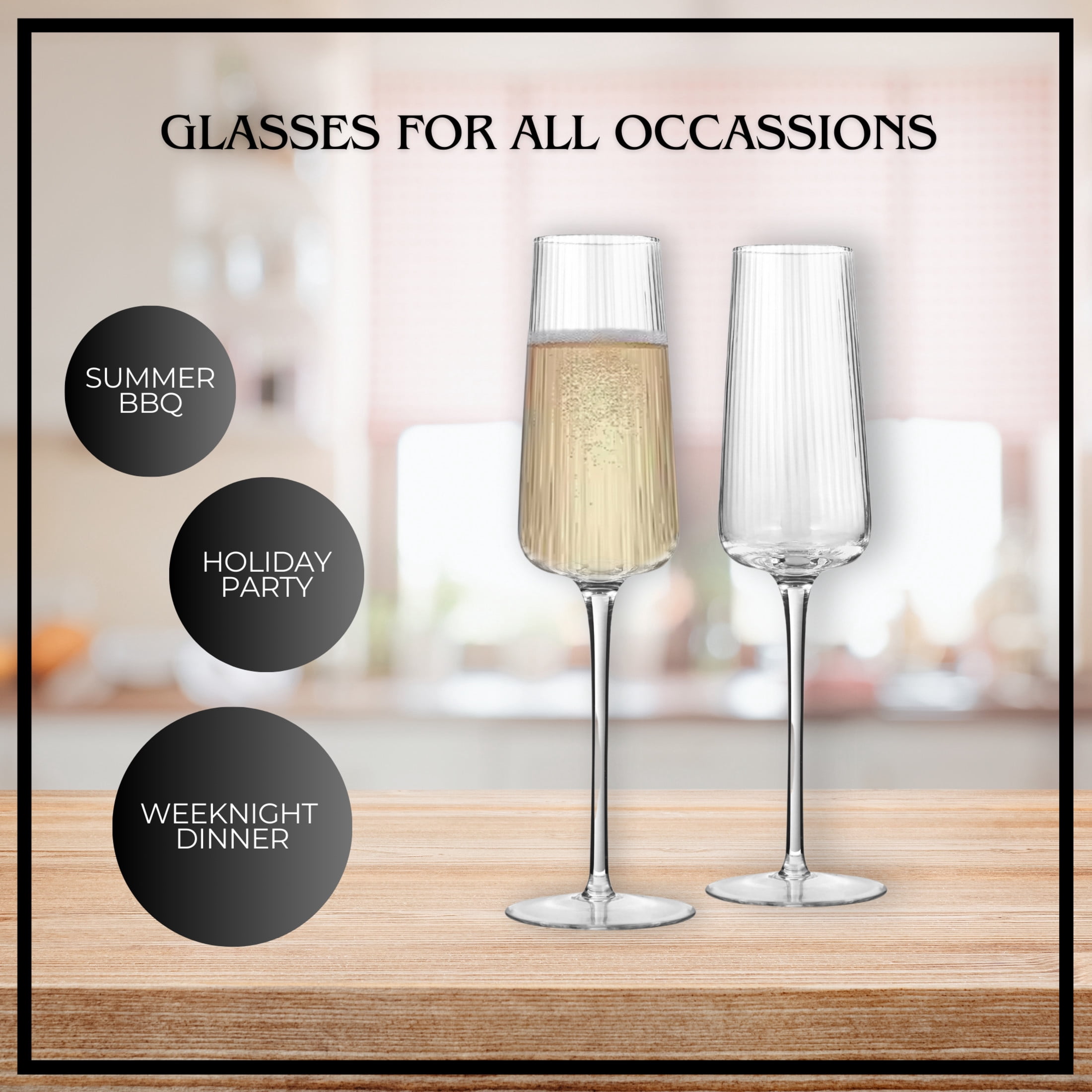 Artland Soho Optic 8.5 oz Champagne Flute, Set of 4 - Modern Stemmed Glasses - Ideal for Weddings, Parties, Mimosas, Prosecco, Sparkling Wine, Excellent Gift Idea, Dishwasher Safe (Clear)
