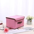 thumbnail image 6 of PiccoCasa Linen Foldable Storage Bins with Lid and Faux Leather Handles, Pink Large, 6 of 6