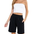 thumbnail image 1 of Fashionmille Women's Bermuda Sweat Mid Long Length With Elastic Waist Shorts, 1 of 5