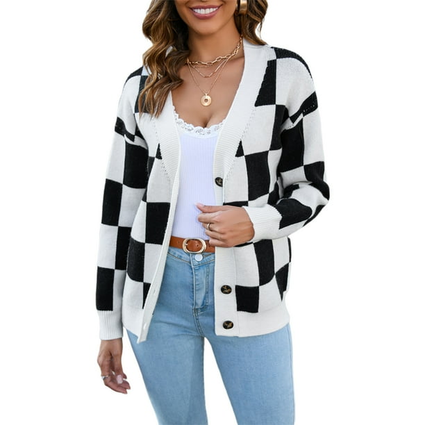 Suéter Tejido Sueter De Cuadros Blanco Y Negro Sueter De Cuadritos