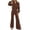 A-Coffee81, variant on Womens Matching Sets Tops Flare Pants Puff Long Sleeve Polo Collar Waist Soft Knit with Pockets Daily Casual Outfits