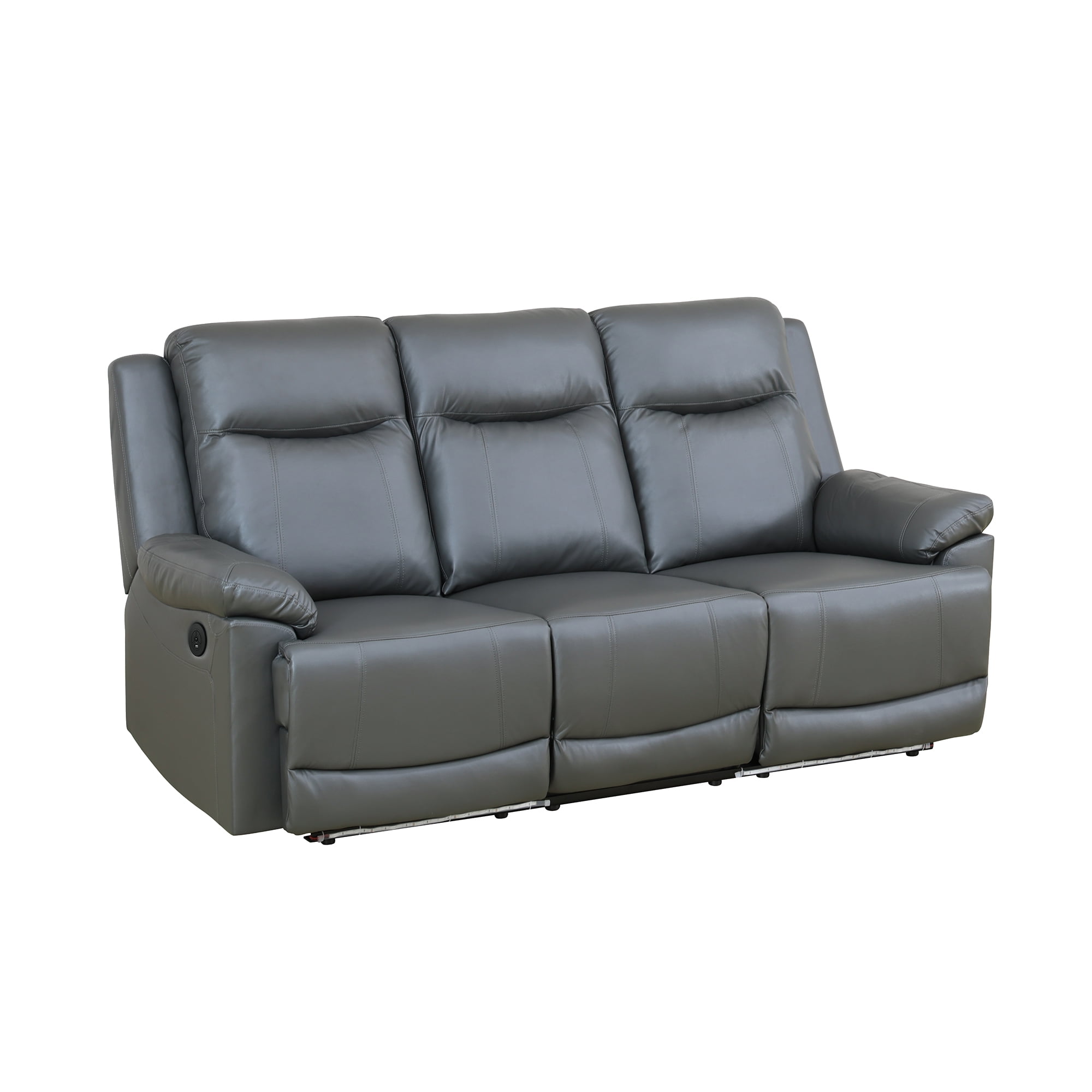 Gewnee Silver Gray 3-Seater Sofa with Console & Cup Holders, Air Leather & High-Elastic Sponge, Adjustable Recline, Perfect for Living Rooms（Power Recliner）