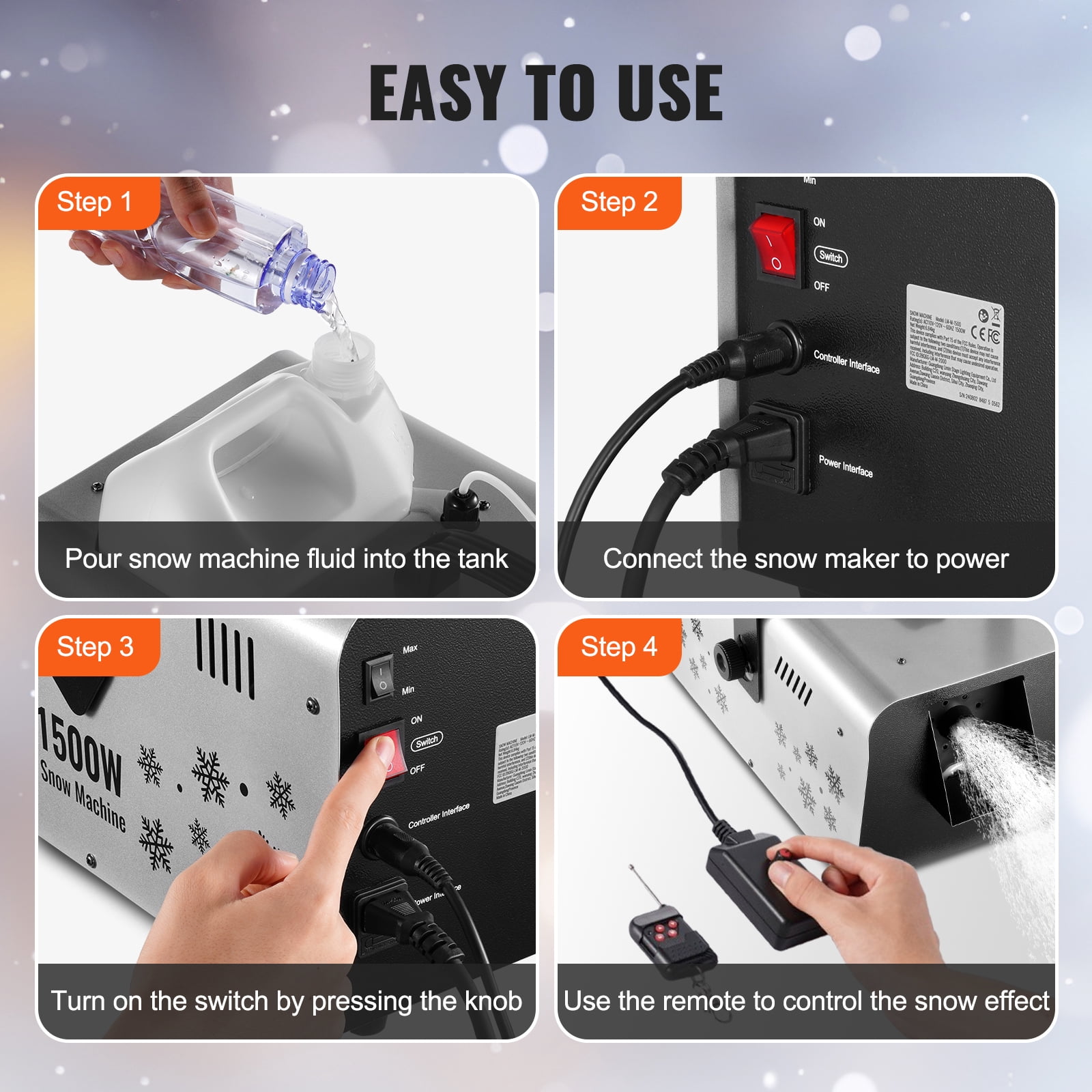 KFFKFF Snow Creator, 1500W, Versatile Mounting Snowflake Generator, Remote Operated Indoor Snow Producer with 5L Capacity, Efficient Synthetic Snow Machine for Christmas, Parties, Weddings