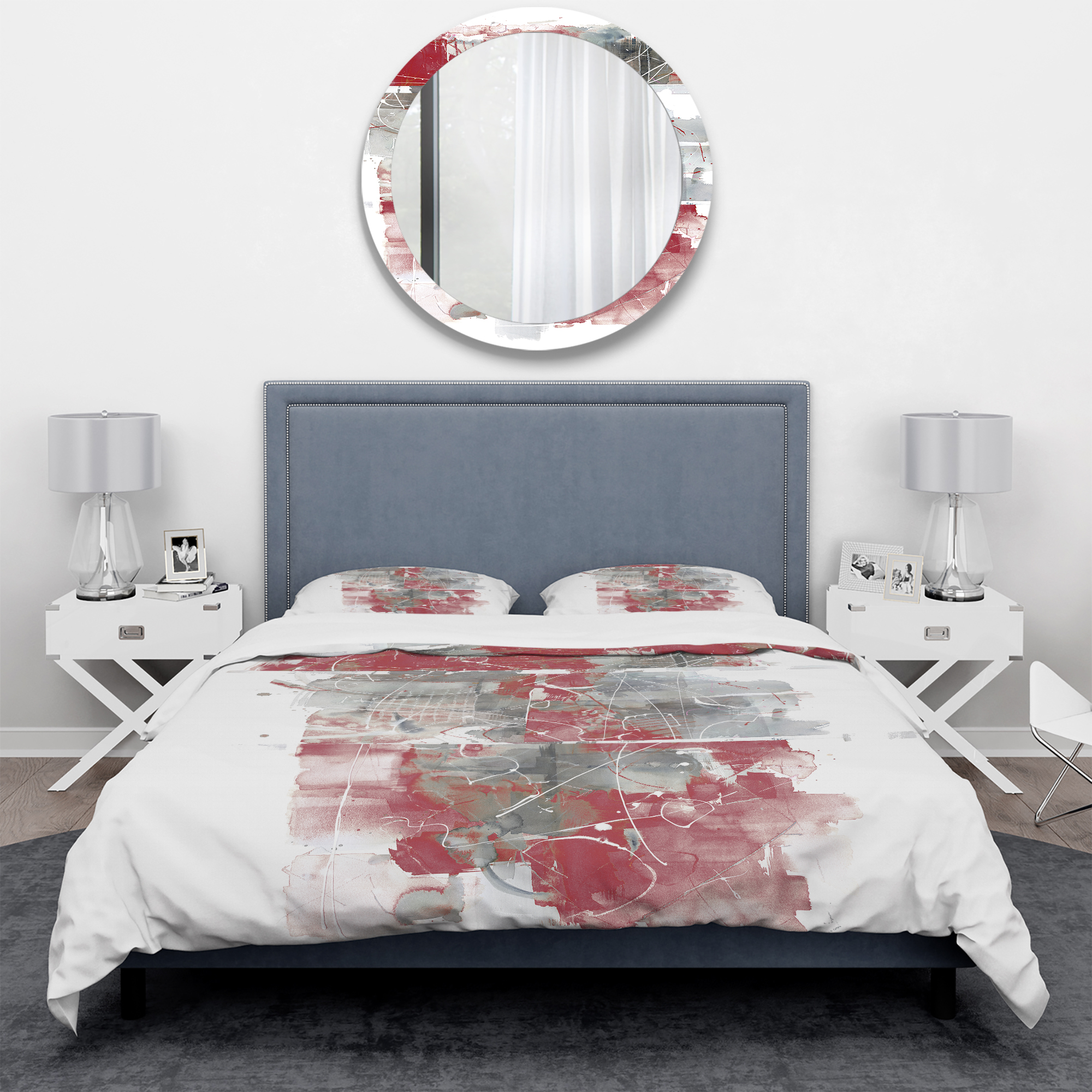 Designart 'Moving In and Out of Traffic I Red Grey' Geometric Duvet Cover Set