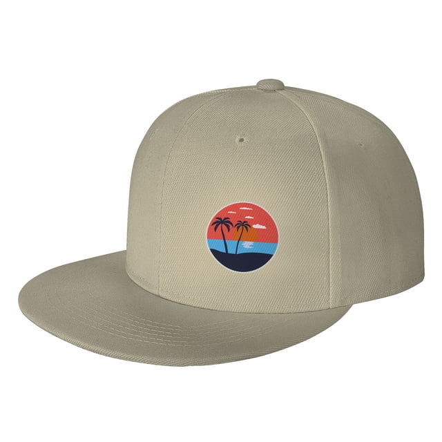 DouZhe Cap Flat Brim Snapback Hat, Été Plage Coucher de Soleil Palmiers Imprime Réglable Jaune Adulte Baseball Cap