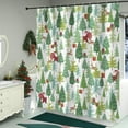 thumbnail image 5 of Christmas Tree Shower Curtain Santa Deer Holiday Shower Curtains for Bathroom, Vintage Red and Green Merry Christmas Fabric Cloth Bath Decor Set with 12 Hooks, 72x72 inch, 5 of 6