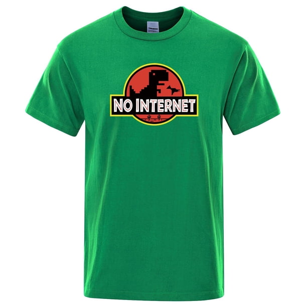Camiseta de dinosaurio de dibujos animados para hombre, camisa con estampado de No Internet, informal, divertida, de algodón, Harajuku, de verano xuanjing unisex