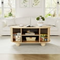 thumbnail image 6 of Wirrytor Oval Coffee Table with Sliding Door and Storage, Mid Century Modern Wood Center Table, 2-Tier Tea Cocktail Table for Living Room, Farmhouse Style Furniture with Hidden Compartment, 6 of 8