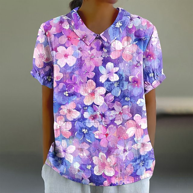 Fiudx Liquidación de Ahorros de Verano Camiseta Holgada Informal con Estampado para Mujer, Tops de Manga Corta con Cuello de Muñeca, Blusa Bonita y de Lino