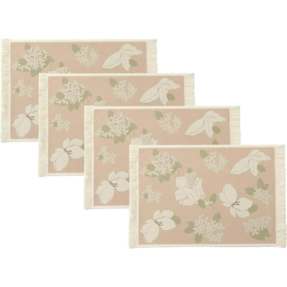 Fennco Styles Wildflowers Printed with Fringe Placemats 14" W x 19" L, Set of 4 - Pink Floral Table Mats for Dining Room, Banquets, Family Gatherings, and Holidays