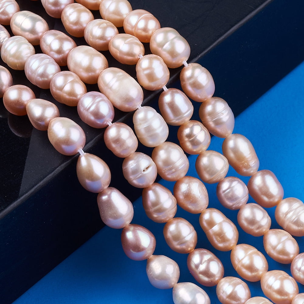 5pcs Natural Cultured Freshwater Pearl Beads Strands Rice Light Salmon 6.5~12.5x6~7mm Hole: 0.7mm about 42~43pcs/strand 13.98 inch~14.37(35.5~36.5cm)