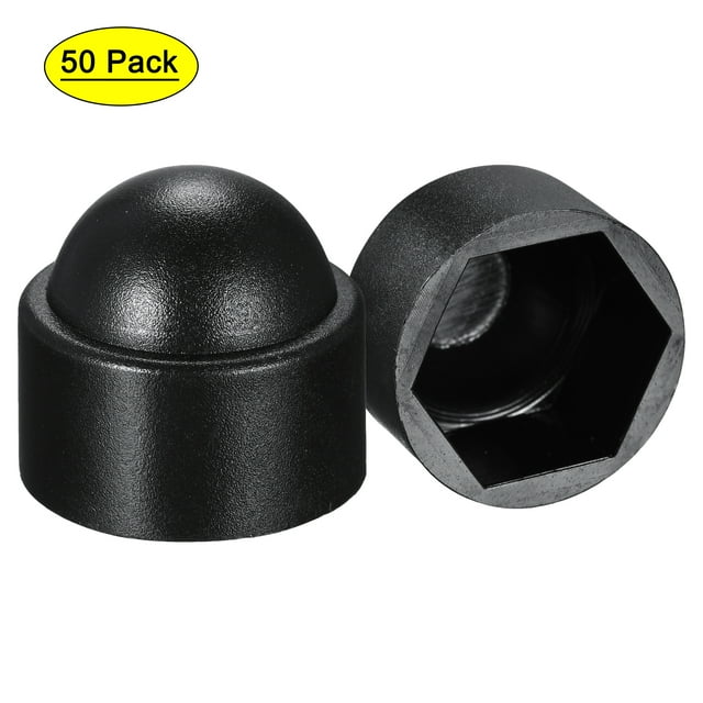Cubiertas de protección de tuercas de plástico Uxcell, tapa de tuerca M12 negra, paquete de 50