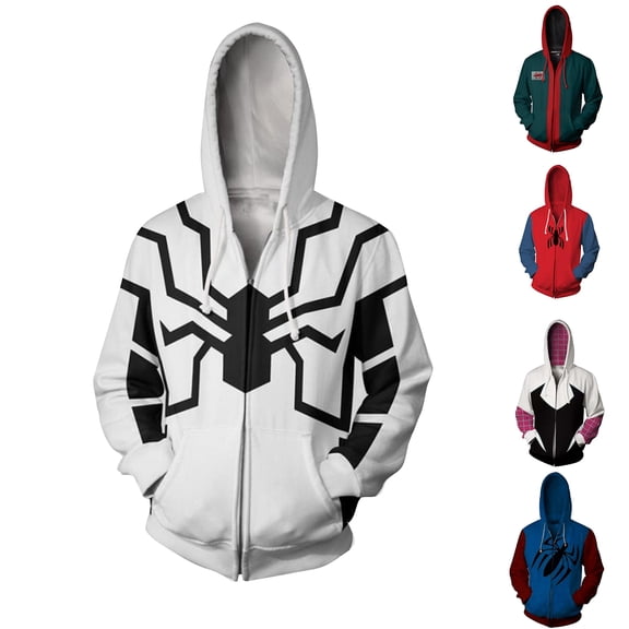 Unisex Hero Pattern Hoodie Sweatshirts Halloween Spider Tops Pullover Hooded Jacket for Everyday Wear Casual Loose Fit Winter Fashion Streetwear White S