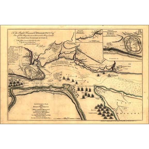 24"x36" Gallery Poster, map of the River St. Laurence siege of Quebec