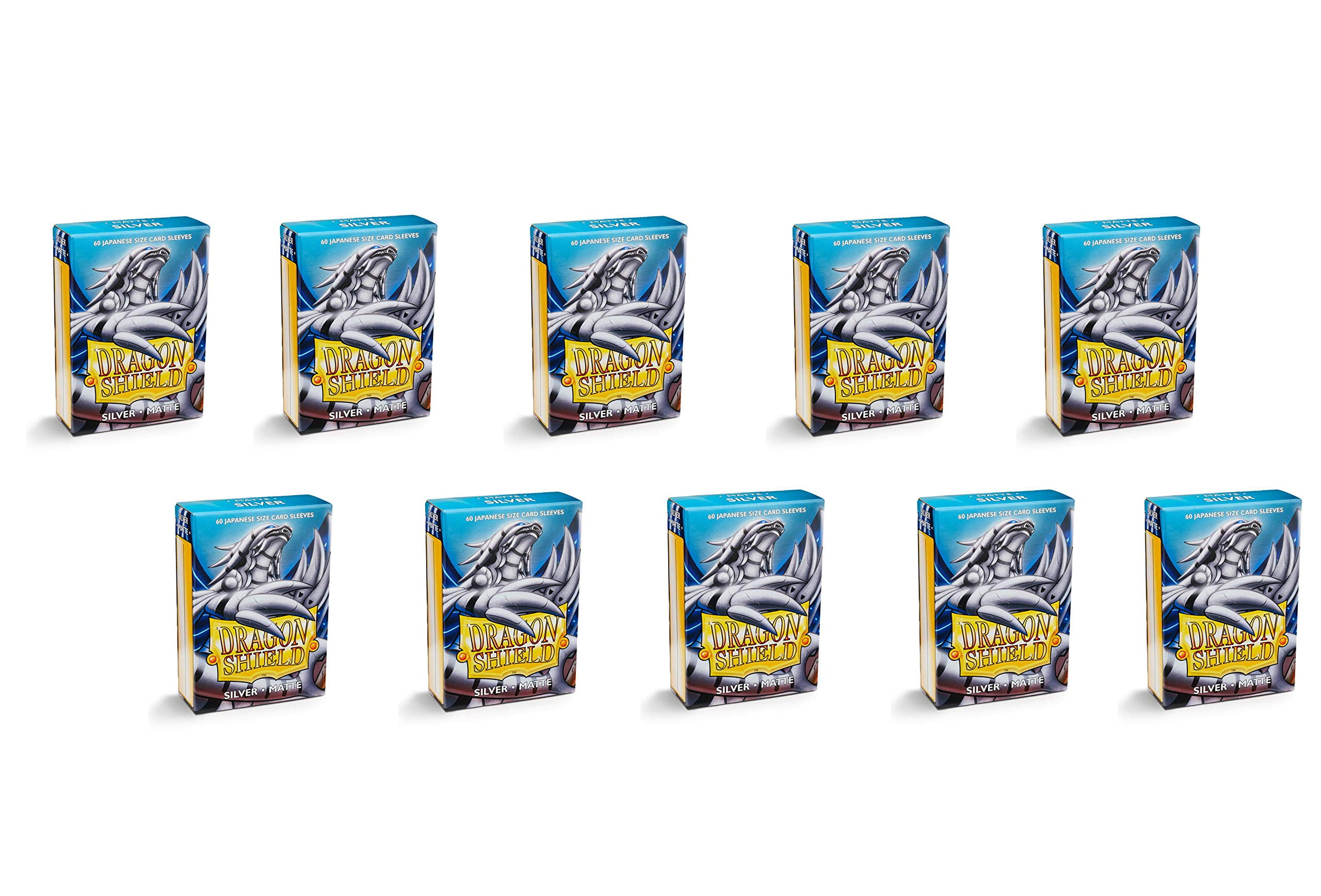10 Packs Dragon Shield Matte Mini Japanese Silver 60 ct Card Sleeves Display Case