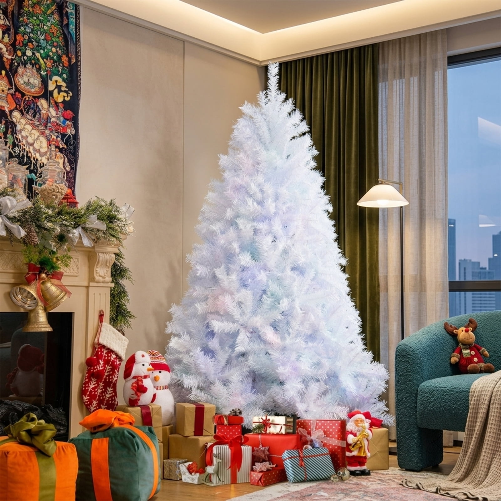 RUIE, 6 ft, Artificial Christmas Tree, with Metal Stand, 792 Branch Tips, White Holiday Xmas Tree for Indoor Home Office Decoration