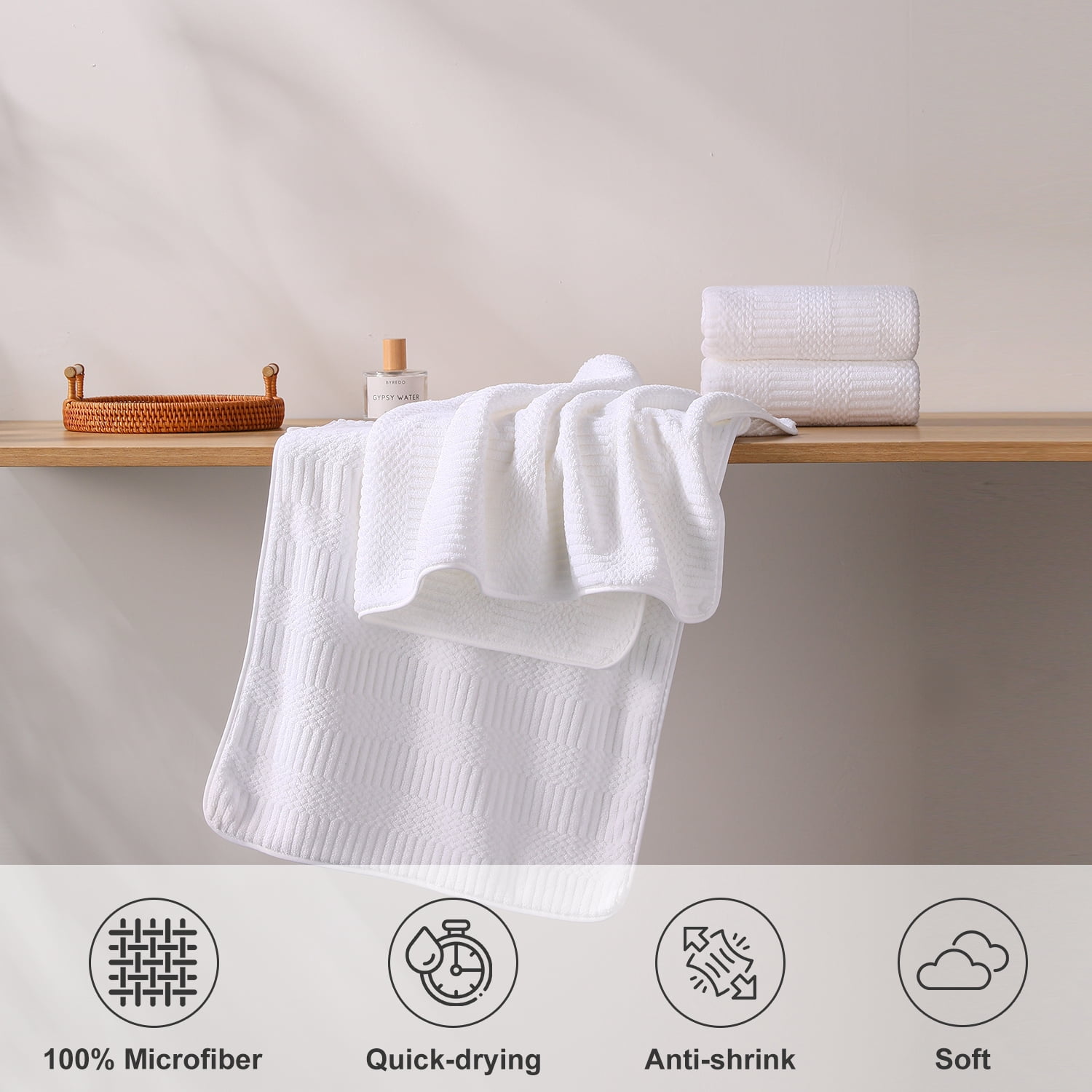 Jessy Home 12 Pack White Hand Towel Set 16"x31" Soft Highly Absorbent Quick Dry Bathroom Towels 600 GSM Microfiber Plush Towels