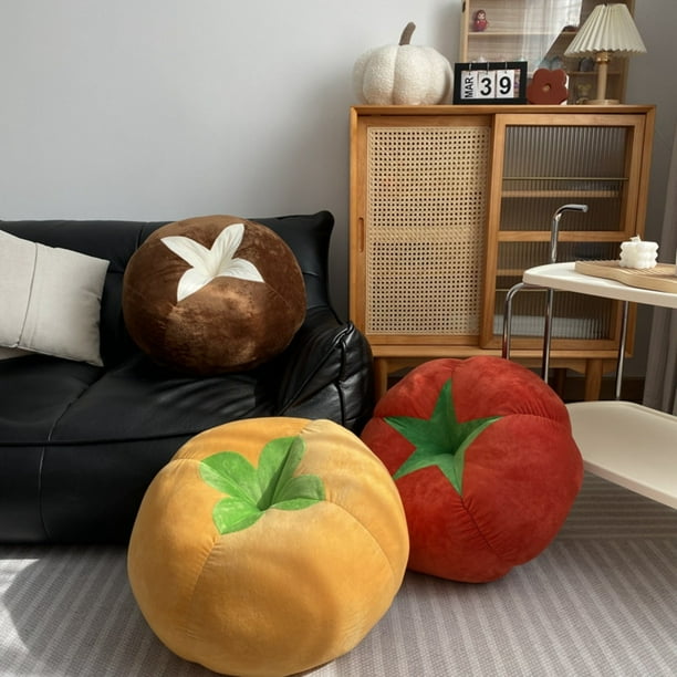 Preciosos Cojines con Forma de Tomate y Champiñón | Cojín Decorativo para Sofá de 25 X 25 Cm | Suave Felpa de Algodón para Sala de Estar y Dormitorio | Opciones En Rojo, Marrón y Amarillo