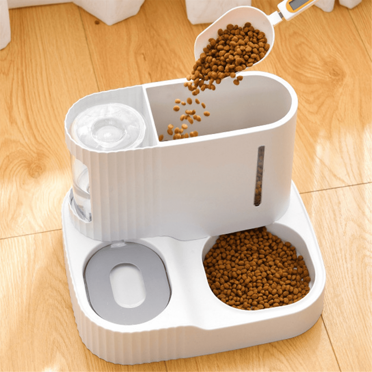 Dog Food Feeder Cat Automatic Feeding Water Bowl Pet Storage Dispenser.