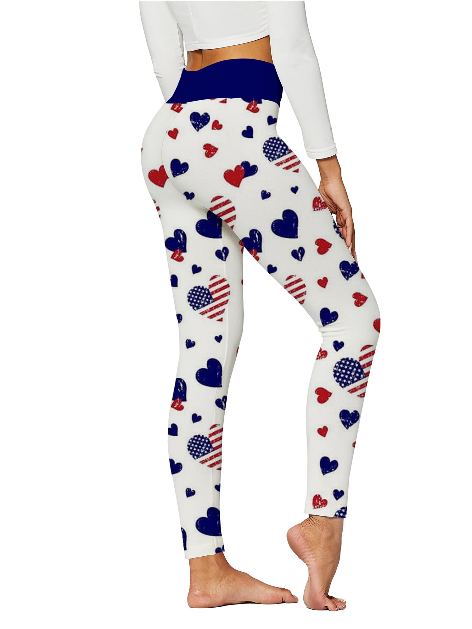 FOCUSNORM American Flag Leggings for Women 4th of July Leggings Stars And Stripes Patriotic