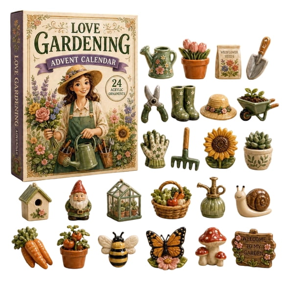 Christmas Love Gardening Advent Calendar 2026, 24 Days Countdown Calendar with 2D Flat Acrylic Xmas Ornaments, Botanical Garden Theme Holiday Tree Decorations Set, Christmas Tree Ornaments Gifts